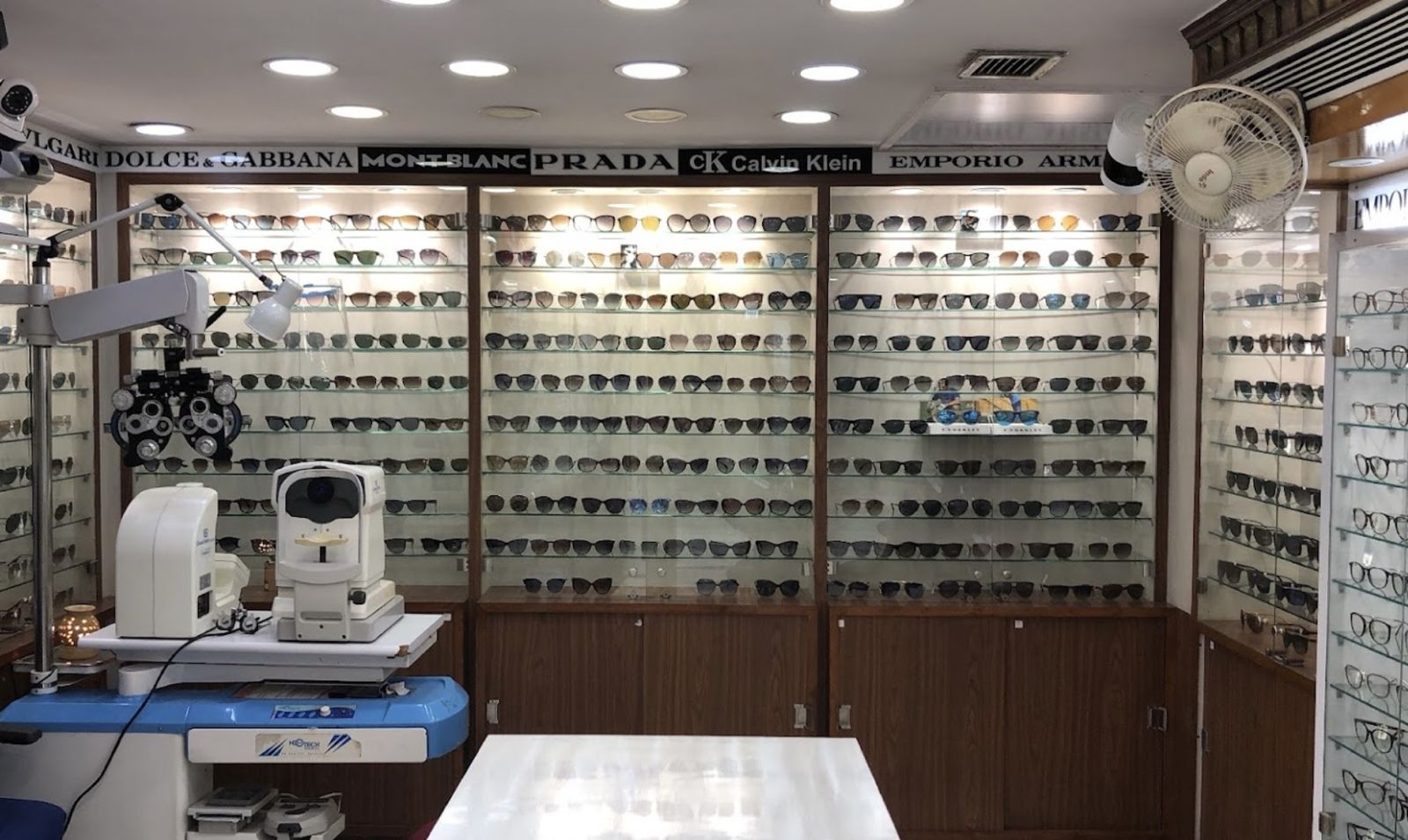 Spectacles and sunglasses displays inside Khanna Vision store in Jaipur